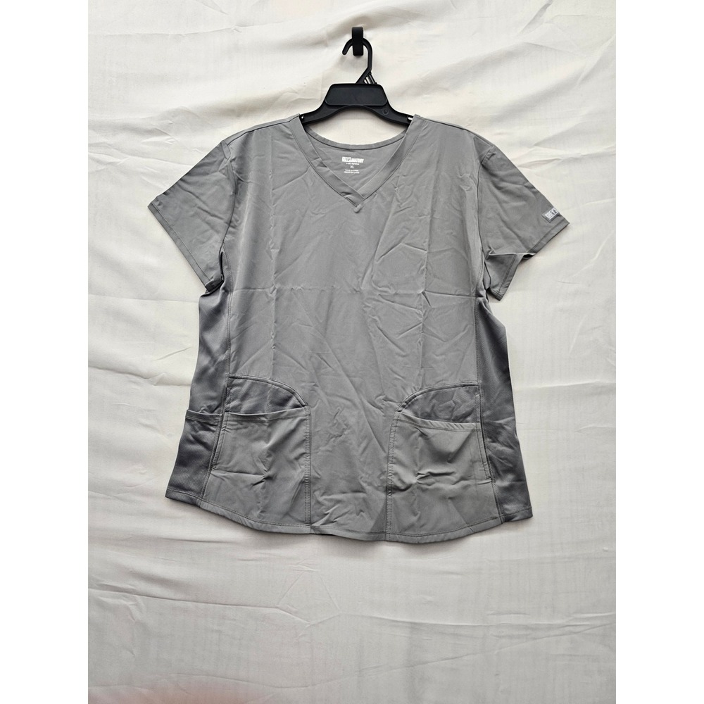 Grey's Anatomy Womens V-Neck Scrub Top Gray‎ Polyester Blend Casual Size XL